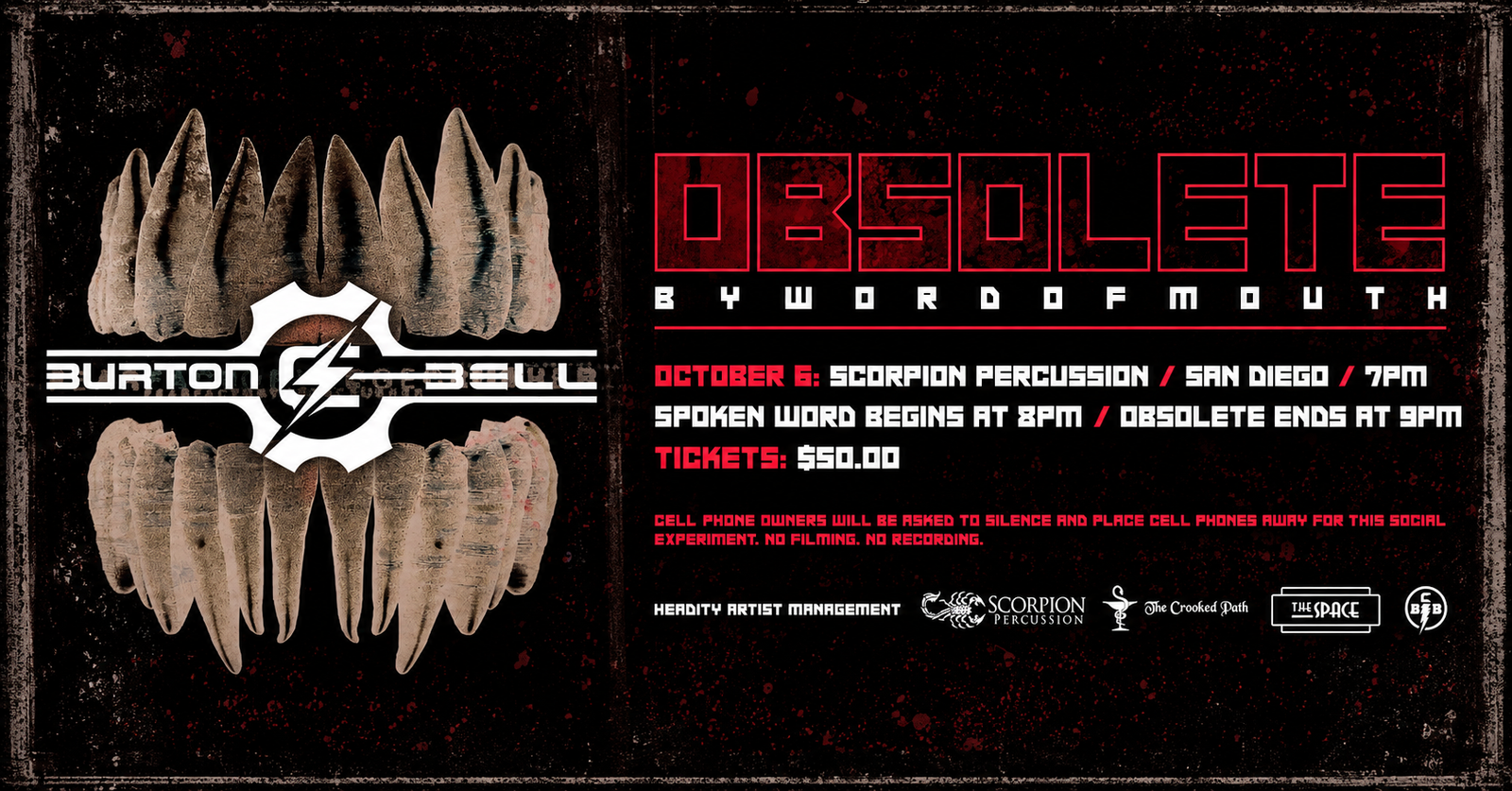 Burton C. Bell presents Obsolete By Word of Mouth at Scorpion Percussion in San Diego on October 6, 2026