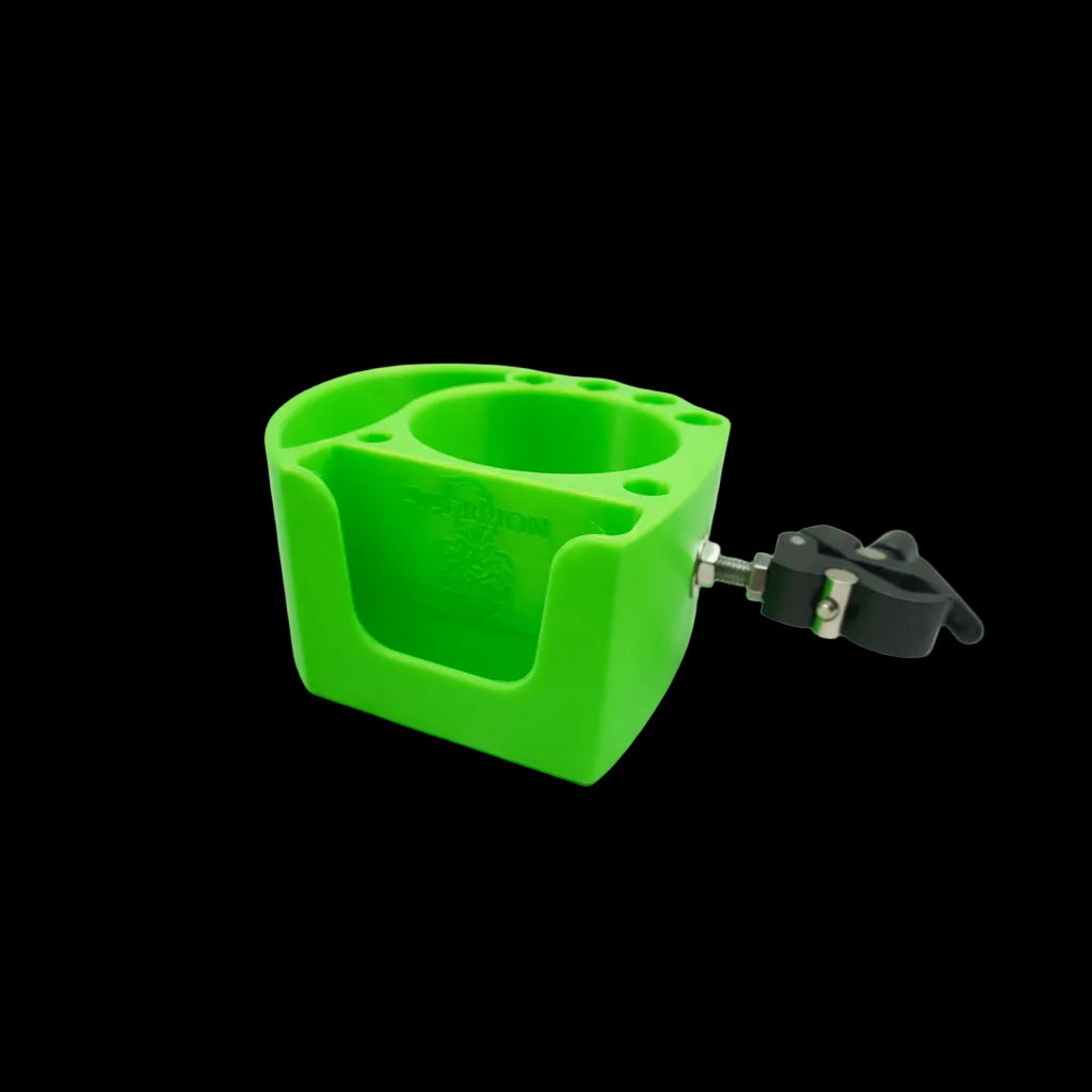 Green PTEG 3d printed plastic cup holder drum caddy for holding drumsticks