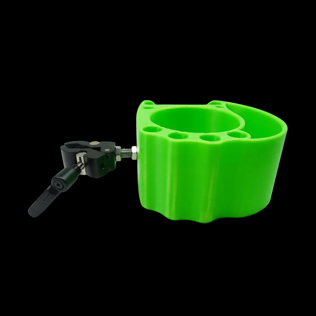 3D printed PTEG drum caddy plastic with a cup and drumstick holders