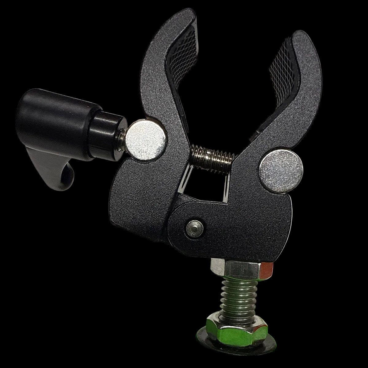 3D printed PTEG drum caddy plastic with a cup and drumstick holders and metal stand clamp